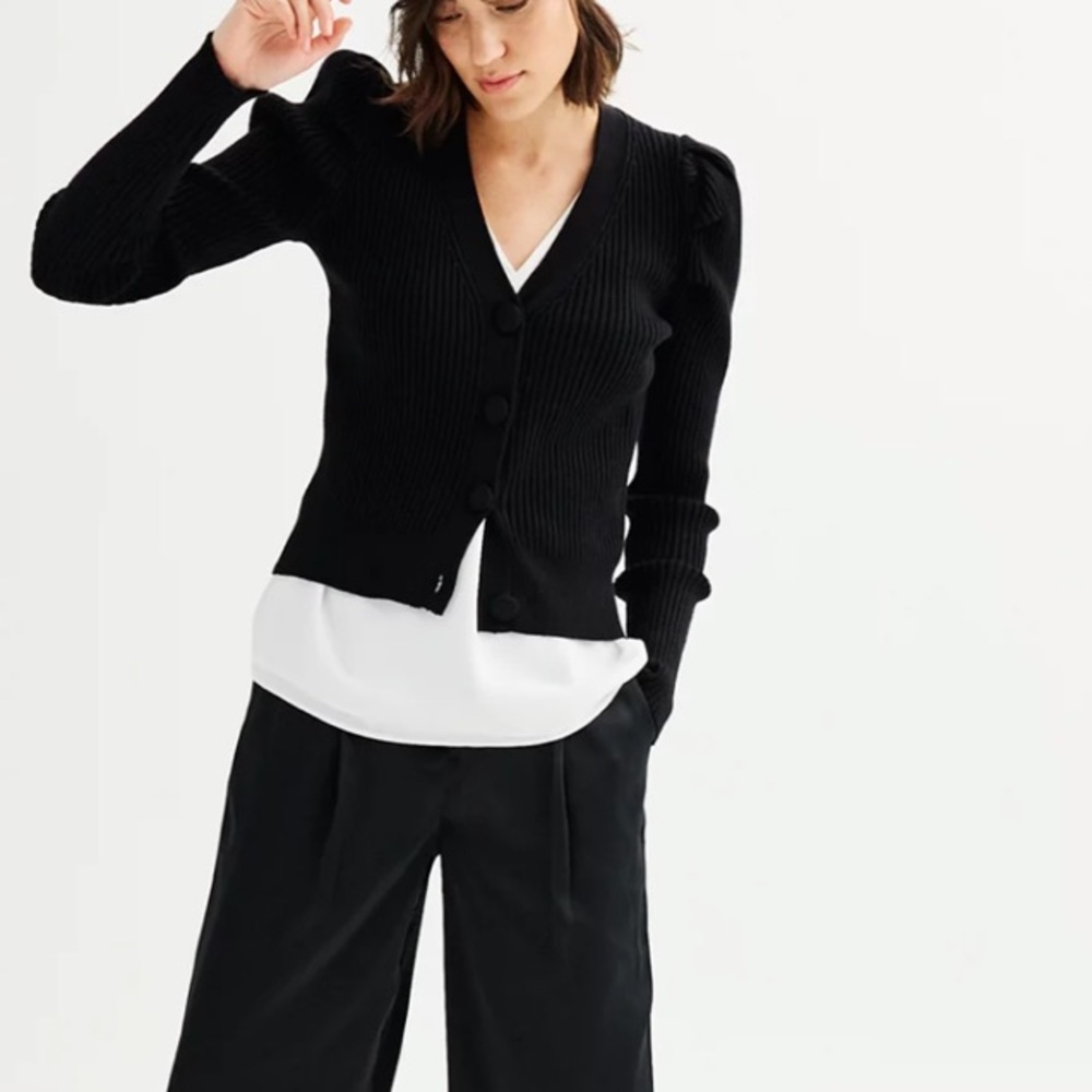 Industry women’s button front ribbed puff sl cardigan size Small